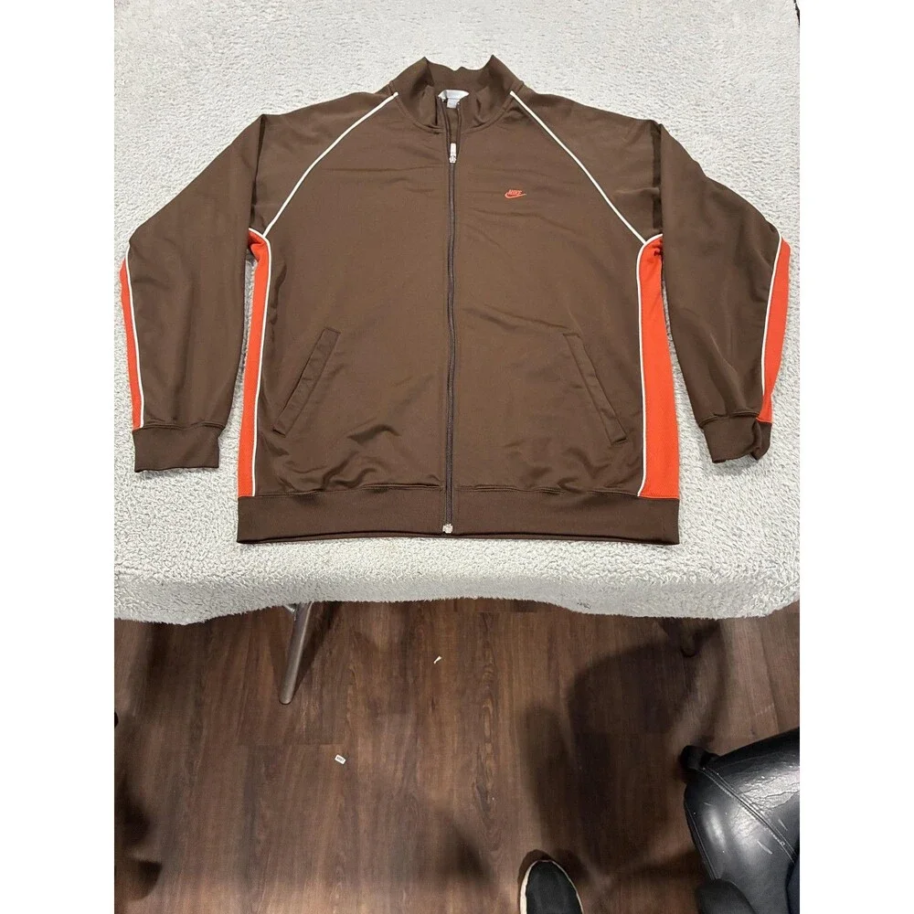 Nike Jacket Mens XL Brown Orange Track Full Zip Piping Logo Colorblock VTG Y2K